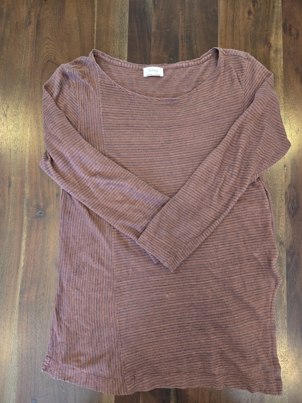 Wrap London 100% Linen Long Sleeve Ribbed Top - Mauve Stripe
